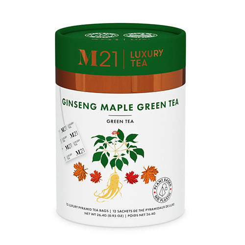 Maple Ginseng Green Tea – Luxury Wellness Blend (12ct Canister)