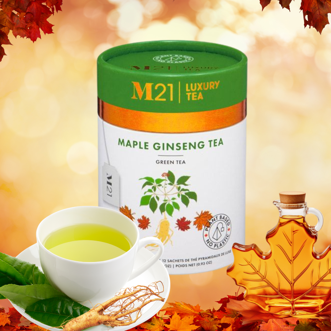 Maple Ginseng Green Tea – Luxury Wellness Blend (12ct Canister)