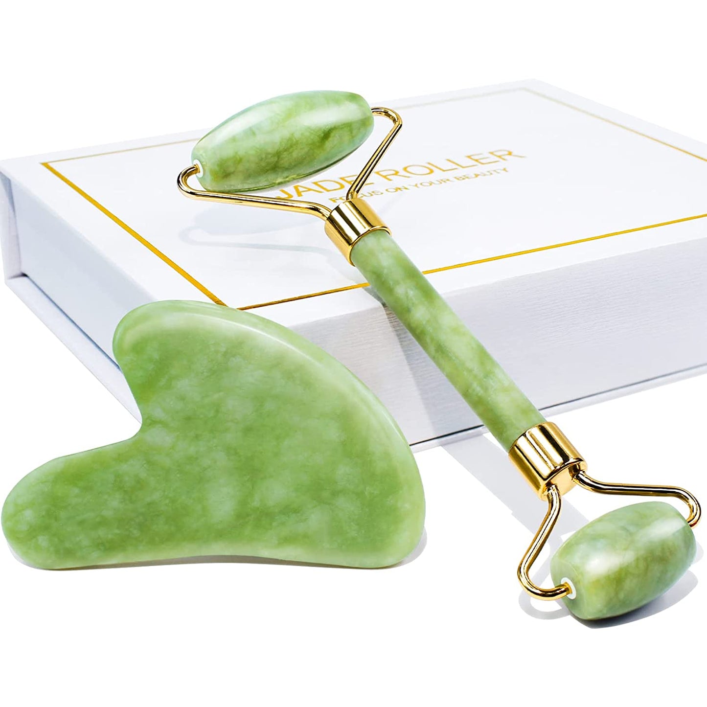 Jade Roller & Gua Sha Gift Box – Natural Facial Massage Set