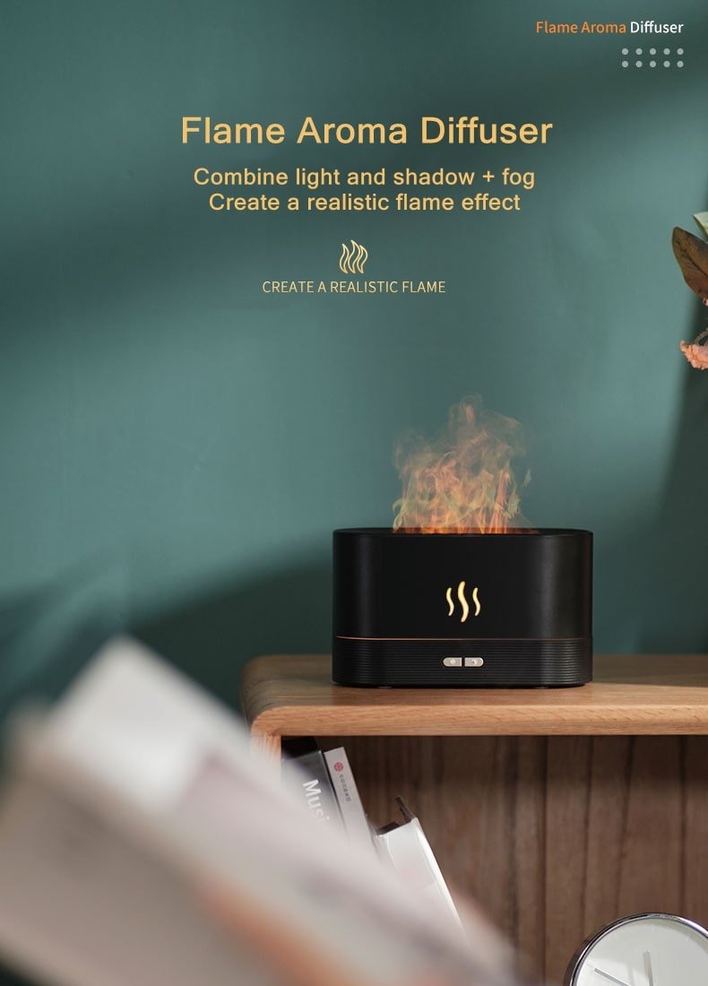 Flame Mist Essential Oil Diffuser – Ultrasonic Aromatherapy Humidifier & Relaxing LED Light